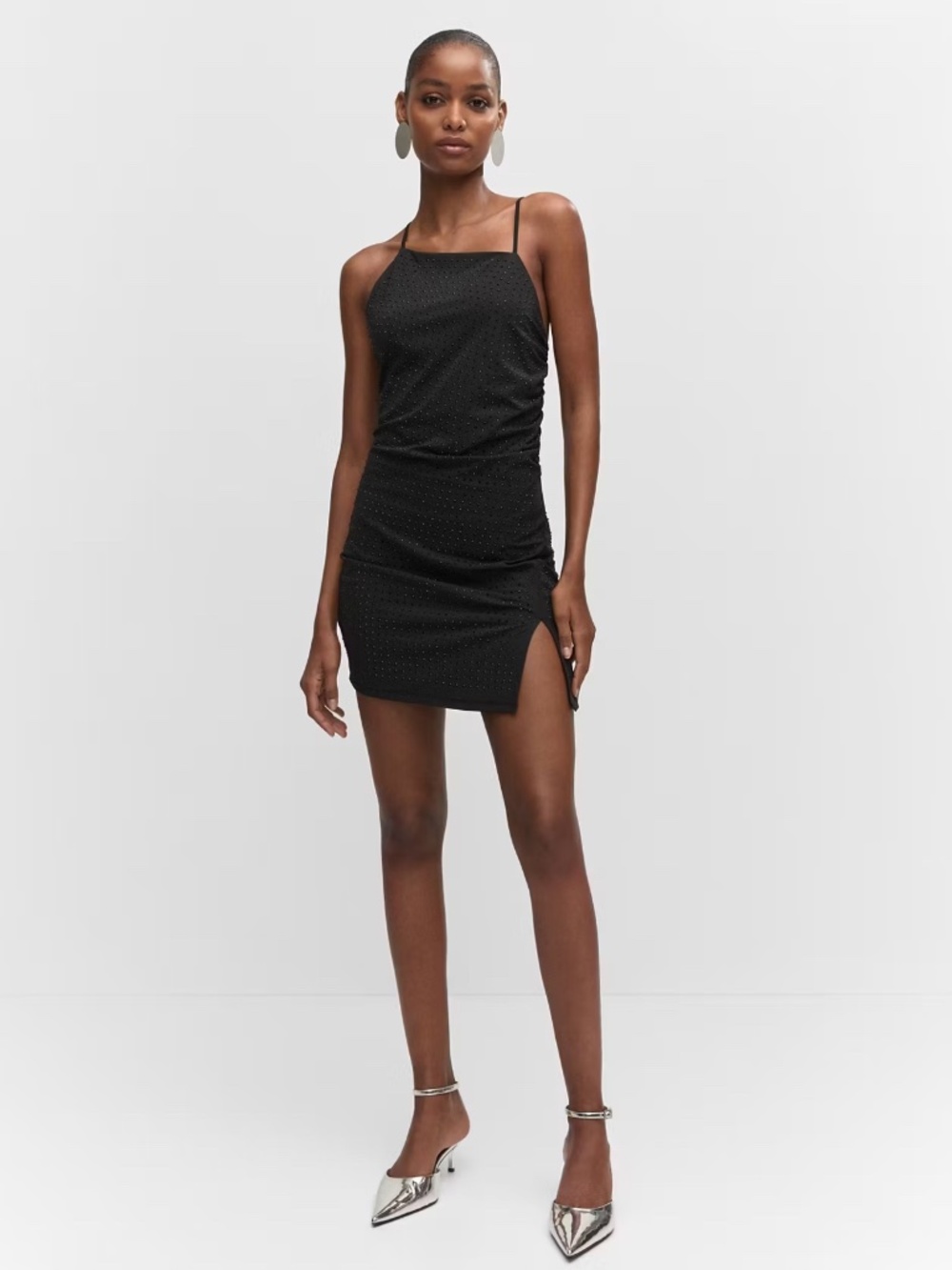 Mango Black Rhinestone Asymmetrical Mini Dress